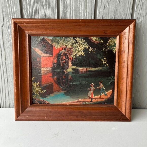 VTG Paul Detlefsen “Old Mill Stream” Textured Print 8x10 Wood Frame Sheffield - Picture 5 of 9